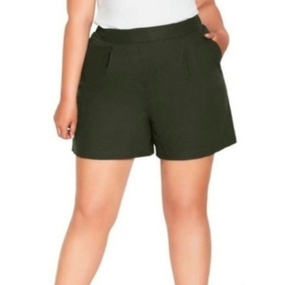 City Chic Pleated Linen Blend High Rise Shorts 18 Sicilian Olive